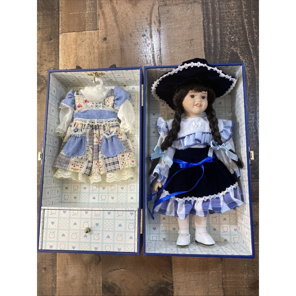 Lasting Impressions Porcelain Collectible 11" Doll‎ Dress Hat Case 1997 Vintage
